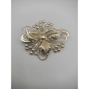 Vintage Gold Tone Brooch Pin Womens Floral Spray Ornate Jewelry Costume